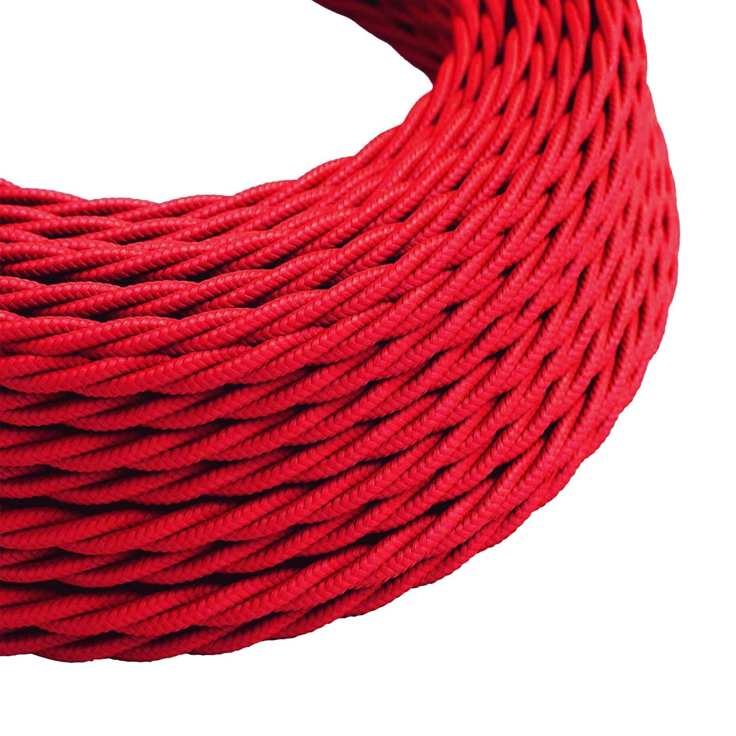 DC VOLTAGE 2 Core 10m Twisted 32.8ft Vintage 18 Gauge Cable Fabric Cloth Covered Electrical Wire, 2 Conductors Cable Cloth Covered Wire for Pendant Light Industrial DIY Project (Red)
