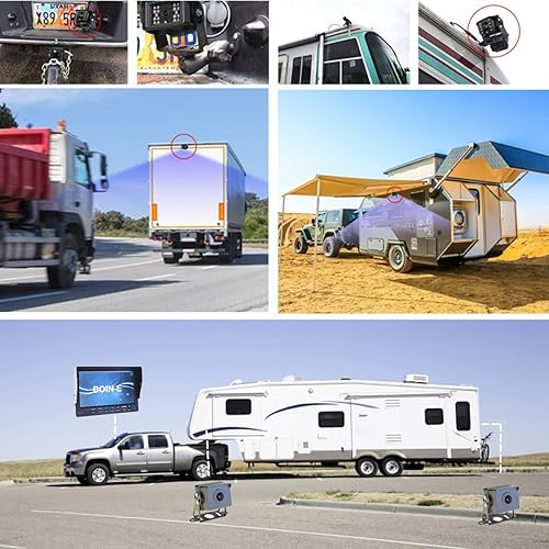 Miniatura 2 de BOIN-E Monitor 1080P de 7 pulgadas con pantalla de cambio de 2 canales, kit de cámara de visión trasera de respaldo para RV, 2 cámaras de visión
