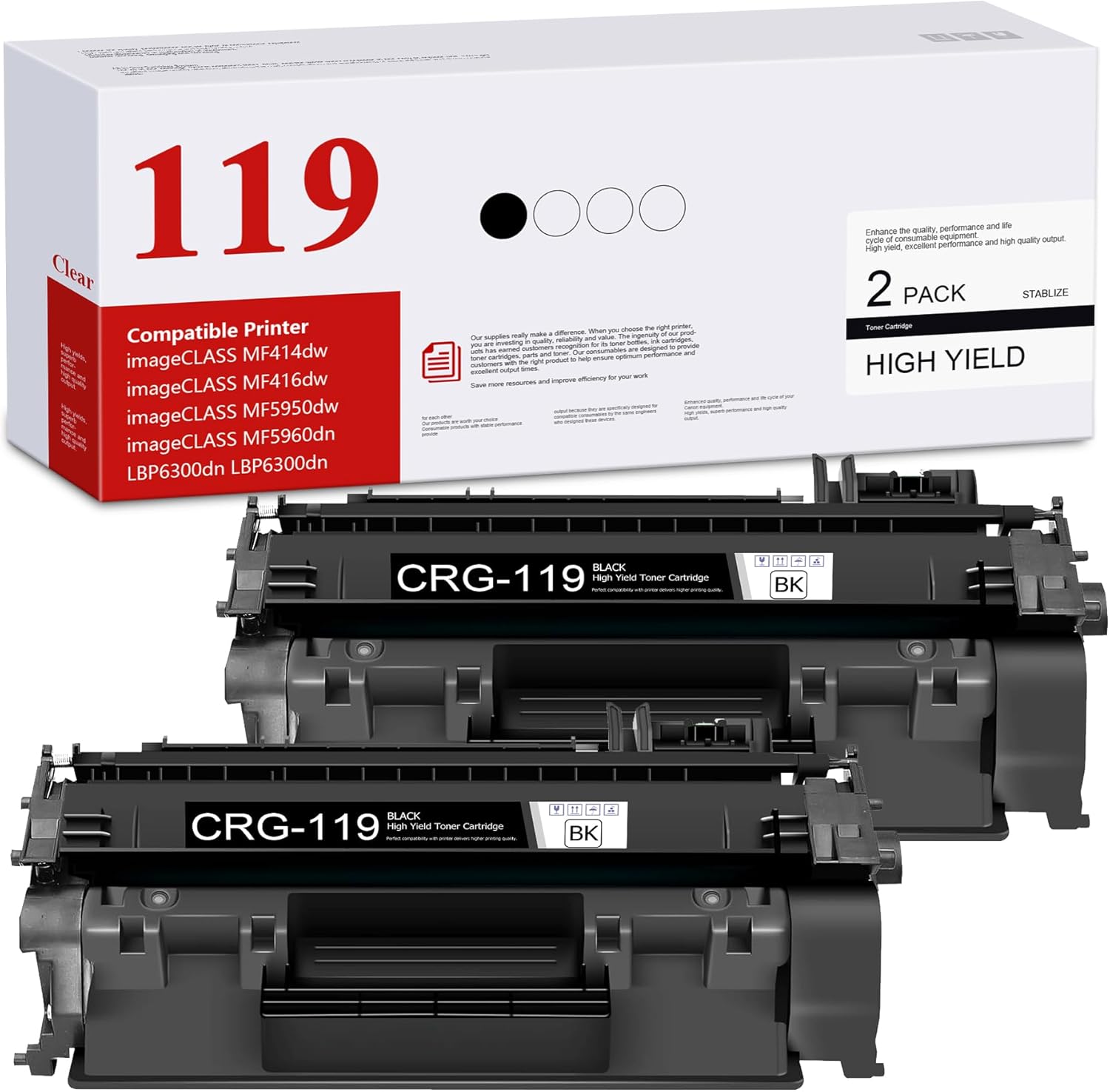 BERRYSKY 119 High Yield Black Toner Cartridge (2-Pack) Replacement for Canon CRG119 Toner 119 Toner for imageCLASS MF5960dn LBP6650dn MF5950dw MF6180dw MF6160dw Printer