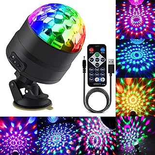 Disco Lights Sound Activated Disco Ball Lights with 4m USB Cable and Suction Mount Party Lights, 4W RGBP 7 Color 360°Rotatable Stage lights for Kids Birthday, Home Party, Bedroom Decoration