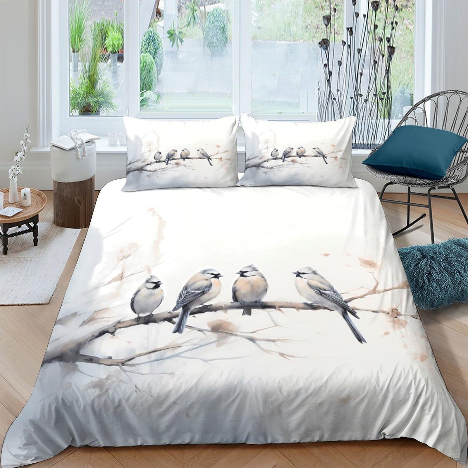 Ctjqhvkz Style-2 3D Printed Watercolor Birds Fitted Sheet Microfiber Soft Breathable Branch Art Mattress Cover Bedroom Decor Single（135X200cm）