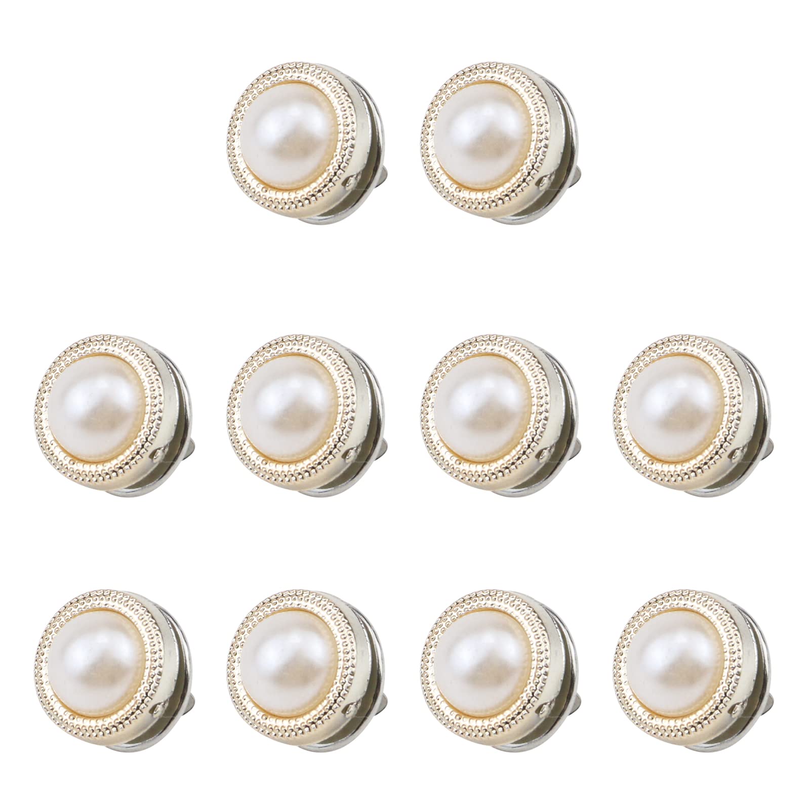 Bitray Women Shirt Brooch Cover Up Buttons - 10pcs Faux Pearl With Gold Edge Pin Safety Button, ABS Plastic and Metal