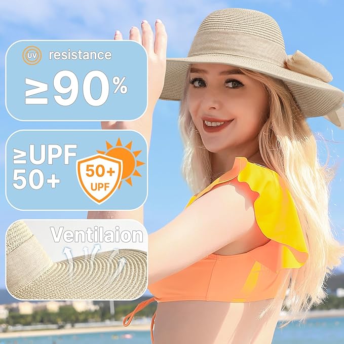 Sombrero de playa para mujer UPF 50+ plegable con ala ancha miniatura 2