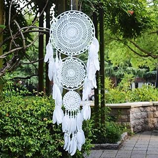 Large White Dream Catcher with Beaded Nature Feathers Wall Hanging Decoration Ornament Gift for Vantige Party Wedding Native American Home Decorations
