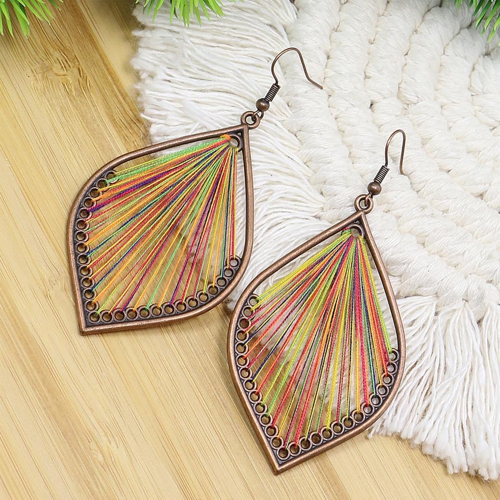 Colorful Boho Leaf Dangle Hook Earrings for Women, Fashion Black Handmade Leaves Statement Earrings Bohemian Western Plant Jewelry Accessories image 4