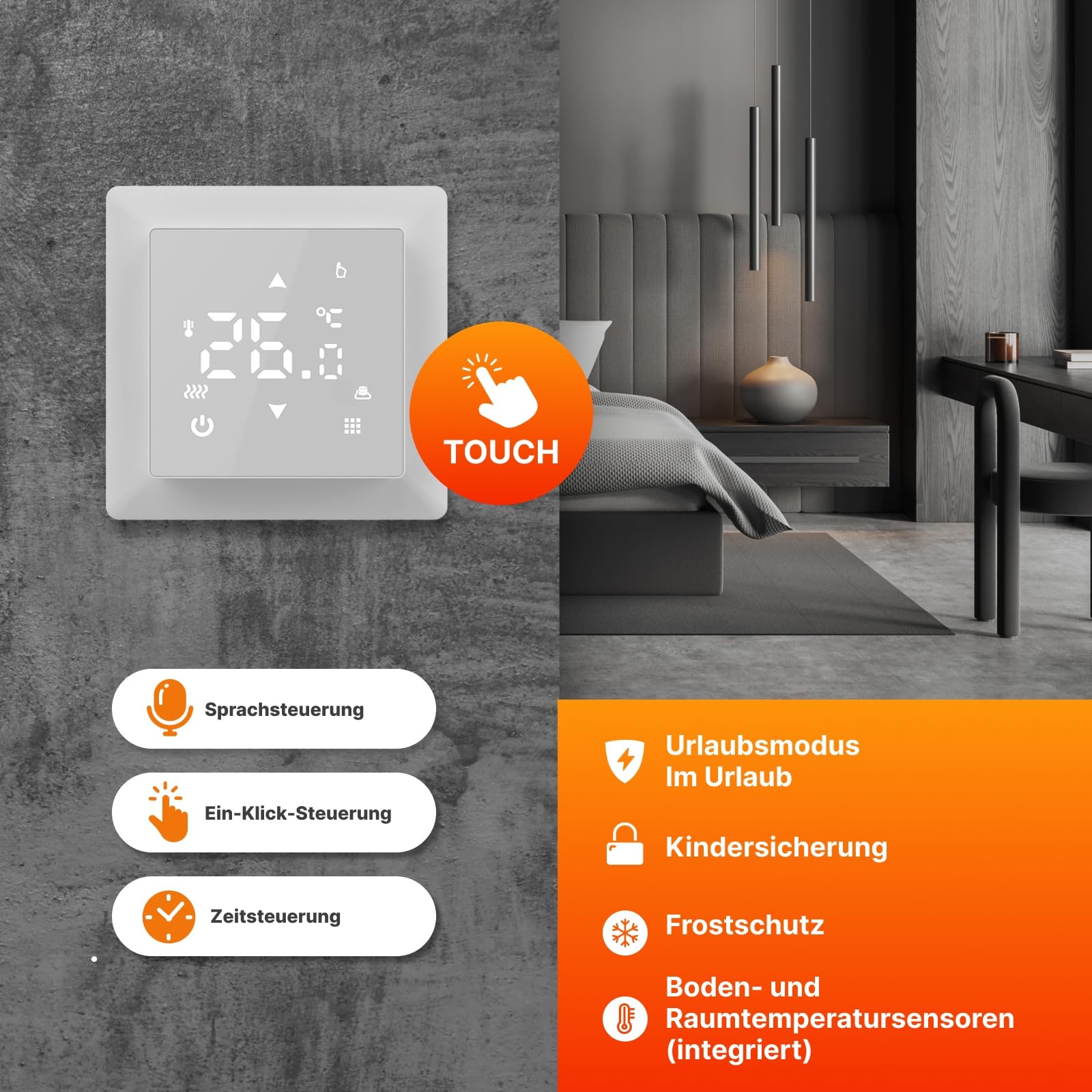 Riscaldamento a pavimento elettrico: tappetino riscaldante a due ruote con foglio di alluminio Warmon alluminio 150 W/m² con termostato serie TS 100, termostato: TS100 non WiFi bianco, dimensioni