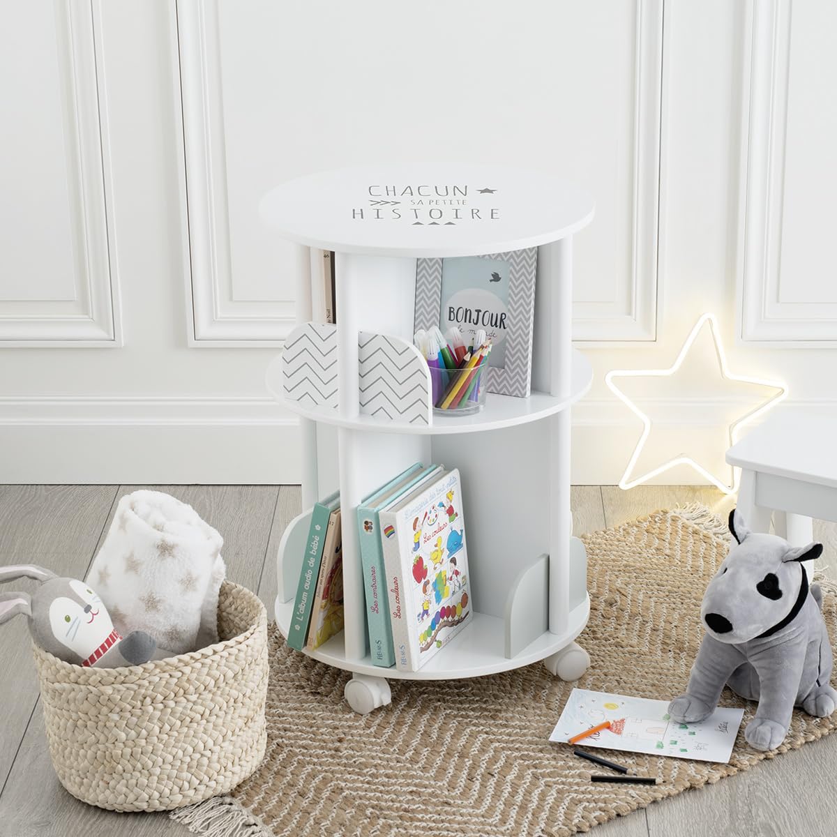 Atmosphera - Bibliothèque Enfant Ronde - Blanc et Gris H59 cm