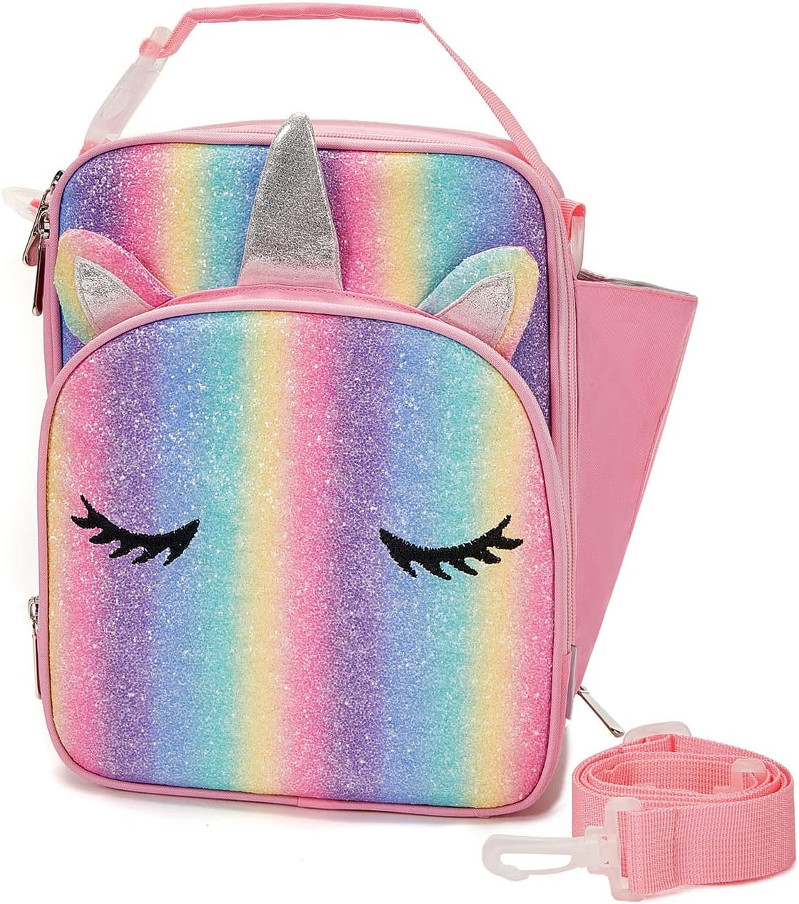VASCHY Unicorn Lunch Bag for Kids, Insulated Reusable Glitter Lunch Box for Girls with Removable Shoulder Strap for School Unicorn Sparkly