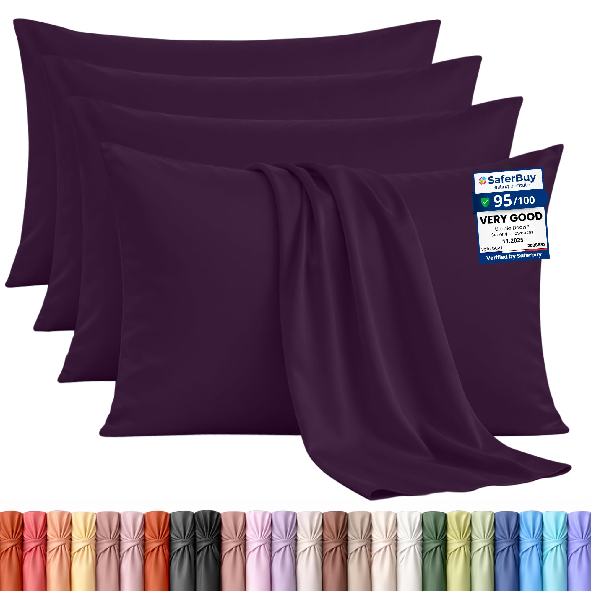 Utopia Bedding - 4 Pack Pillow Cases - OEKO-TEX - Standard Size 50x75 cm - 100% Brushed Microfiber Pillowcases with Envelope Closure, pillows not included - Wrinkle, Fade, & Stain Resistant - Grey — view 65