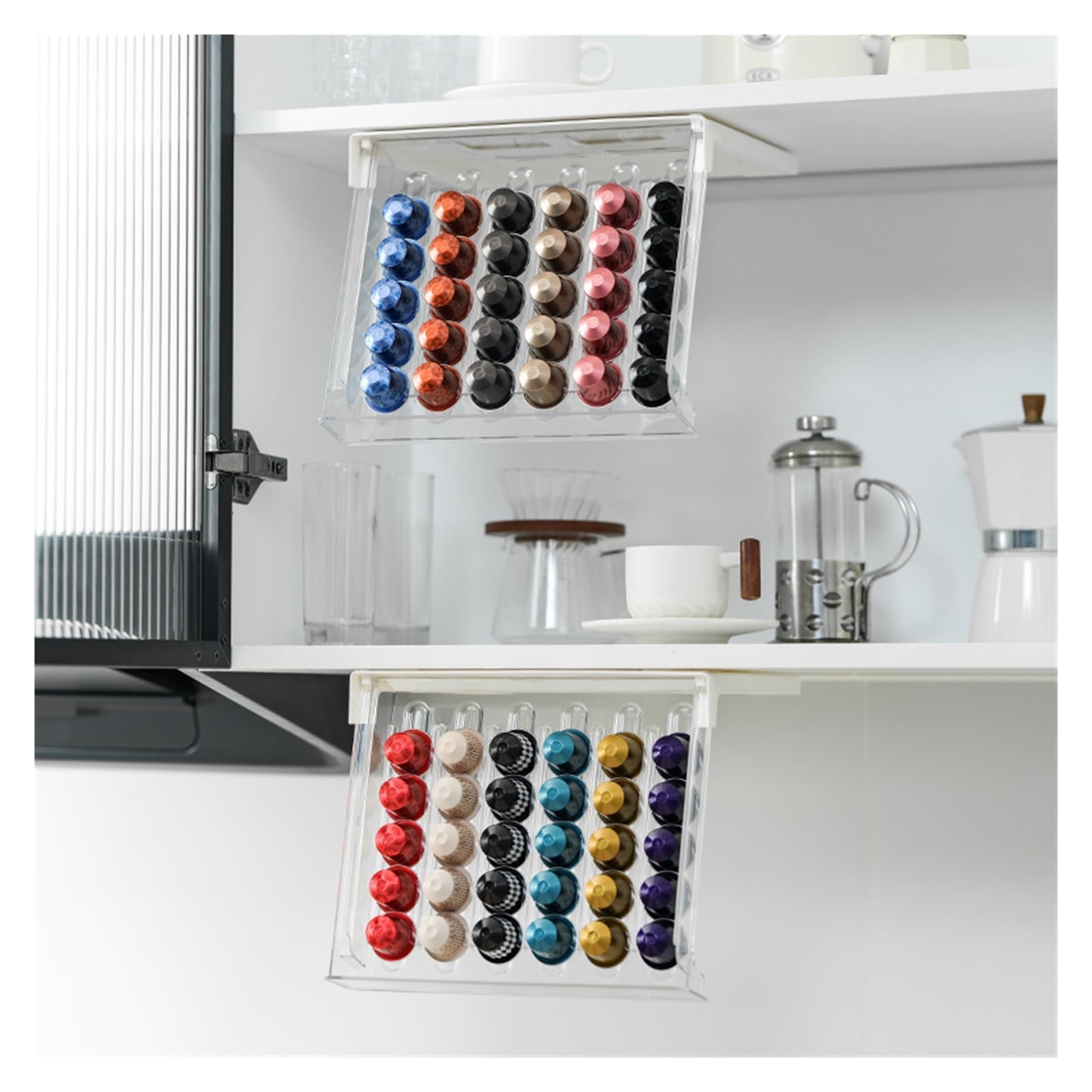 Kaffeekapselhalter für Schublade, Teebeutel, platzsparendes Schreibtischzubehör, Nespresso-kompatible Aufbewahrung, kompakte Kaffeekapsel und Teedose, stilvolle Küchenaufbewahrungslösung