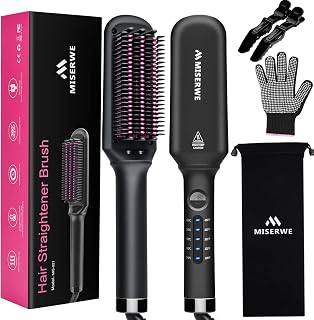 Hair Straightener Brush 5 Temp Settings Ionic Straightening Brush for Frizz-Free Silky Hair, Anti-Scald Fast Heating Auto-Off Safe Straightening Comb for Women.