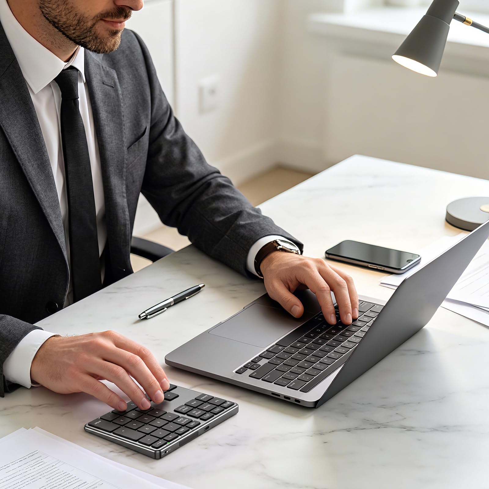 iClever Teclado Numérico Inalámbrico, Teclado Numérico Bluetooth 5.1 Multi-Dispositivo con Carga USB-C, Compatible con Mac/PC/Móvil