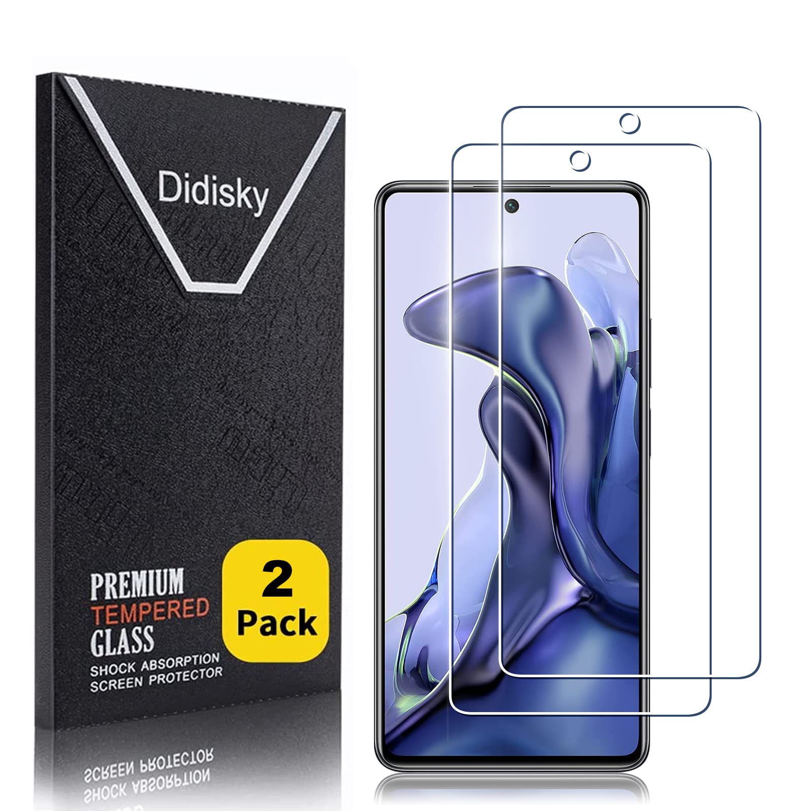 Didisky Tempered Glass Screen Protector for Xiaomi 11T 5G / 11T Pro 5G, [ 2 Pack ] Soft Touch, Easy to Clean, Easy to Install, Transparent