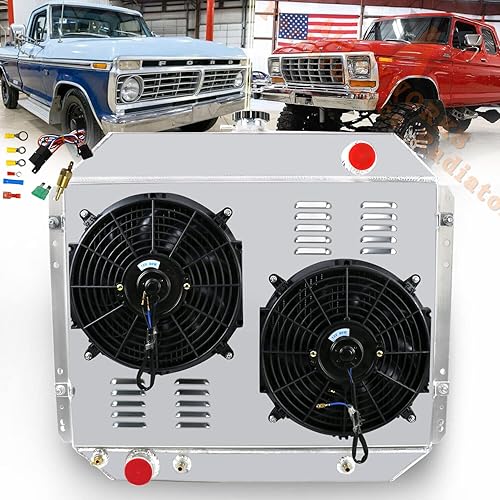 Miniatura 8 de Radiador de aluminio de 3 filas+ventilador de cubierta+relé compatible con Ford Bronco F100 F150 F250 F350 F500 V8 (radiador de 3 filas+ventilador
