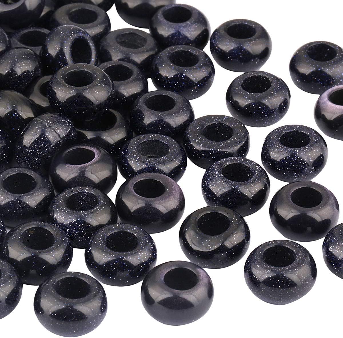 mookaitedecor 20pcs 14mm Blue Sandstone Round Large Hole Gemstone Beads for Jewellery Making 6mm Hole Loose Rondelle Crystal Stone Beads for Crafting European Bracelet Macrame DIY Projects - Image 4