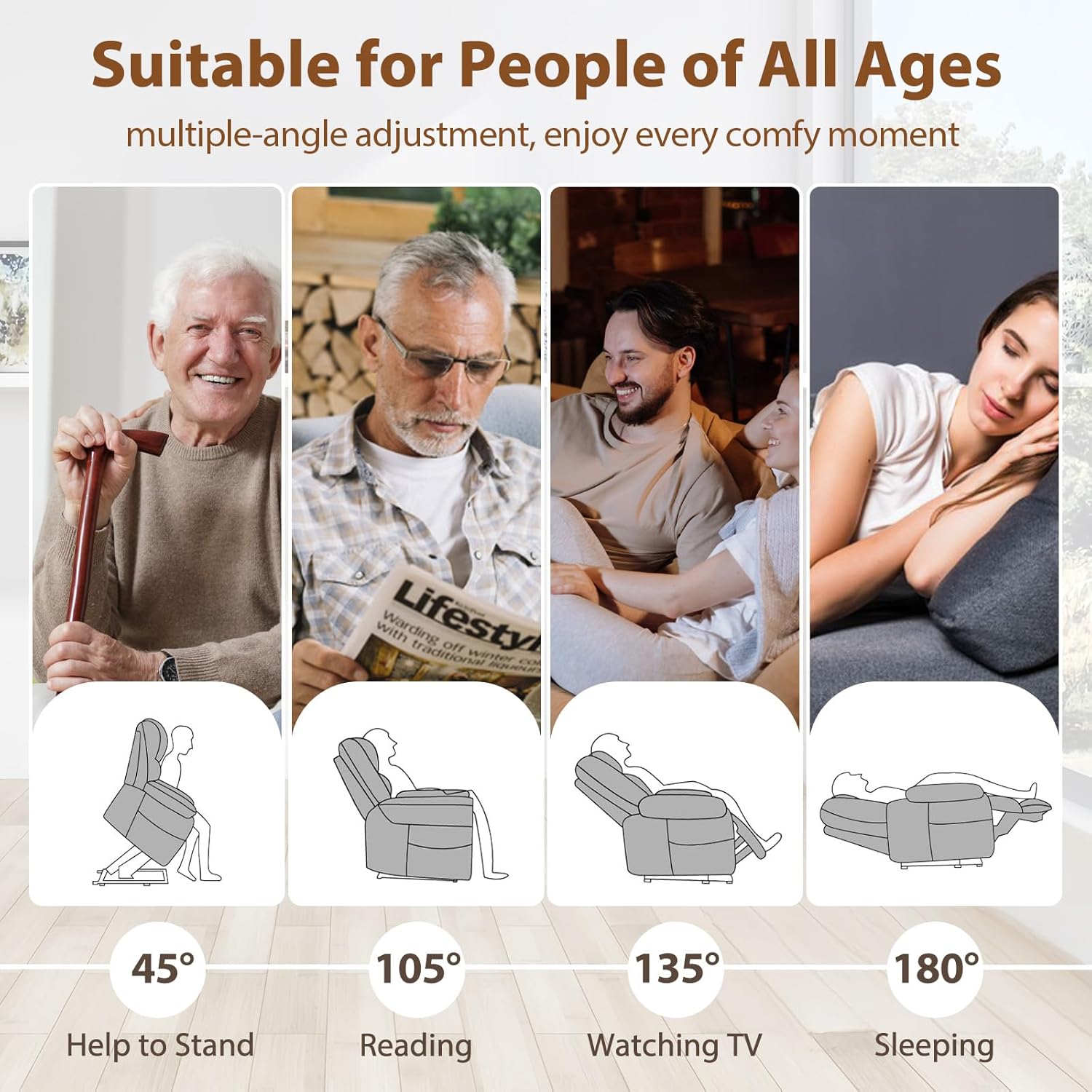 cinkehome Dual Motor Power Lift Chairs Recliner for Elderly, Small Lay Flat Power Lift Recliner with Massage Heat, Infinite Position, High Back, Remote Control