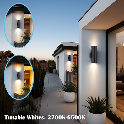 Miniatura 8 de Mi.Light - Luces de pared exteriores dobles hacia arriba, control remoto RGB que cambia de color, 1200 lm, blanco cálido, 3000 K, RGB+CCT, luz de