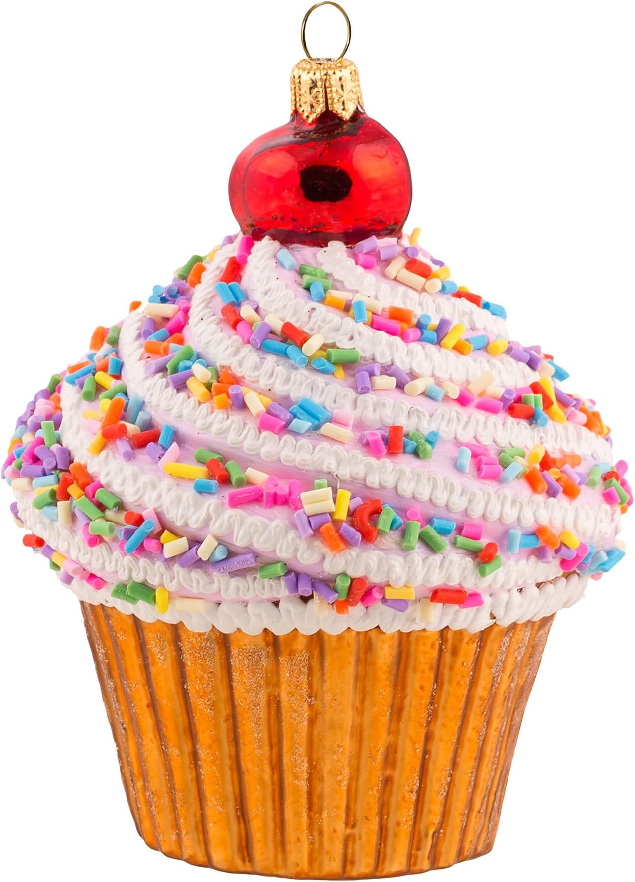 2023 Collection Cupcake with Cherry on Top Blown Glass Christmas Tree Ornament (Pink Cupcake with Sprinkles)