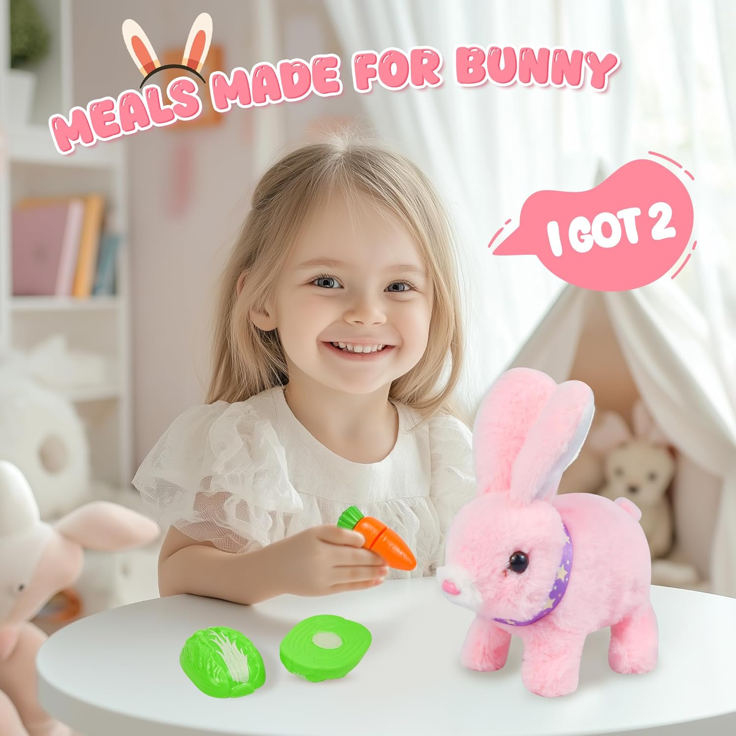 Easter Robot Bunny Pal- Bunby My Realistic Bunny Toy, Hopping Bunny with Sounds, Jumping, Twitching and Shaking Ears, Interactive Plush Bunny for Kids, Birthday Gift for Toddler (Pink)