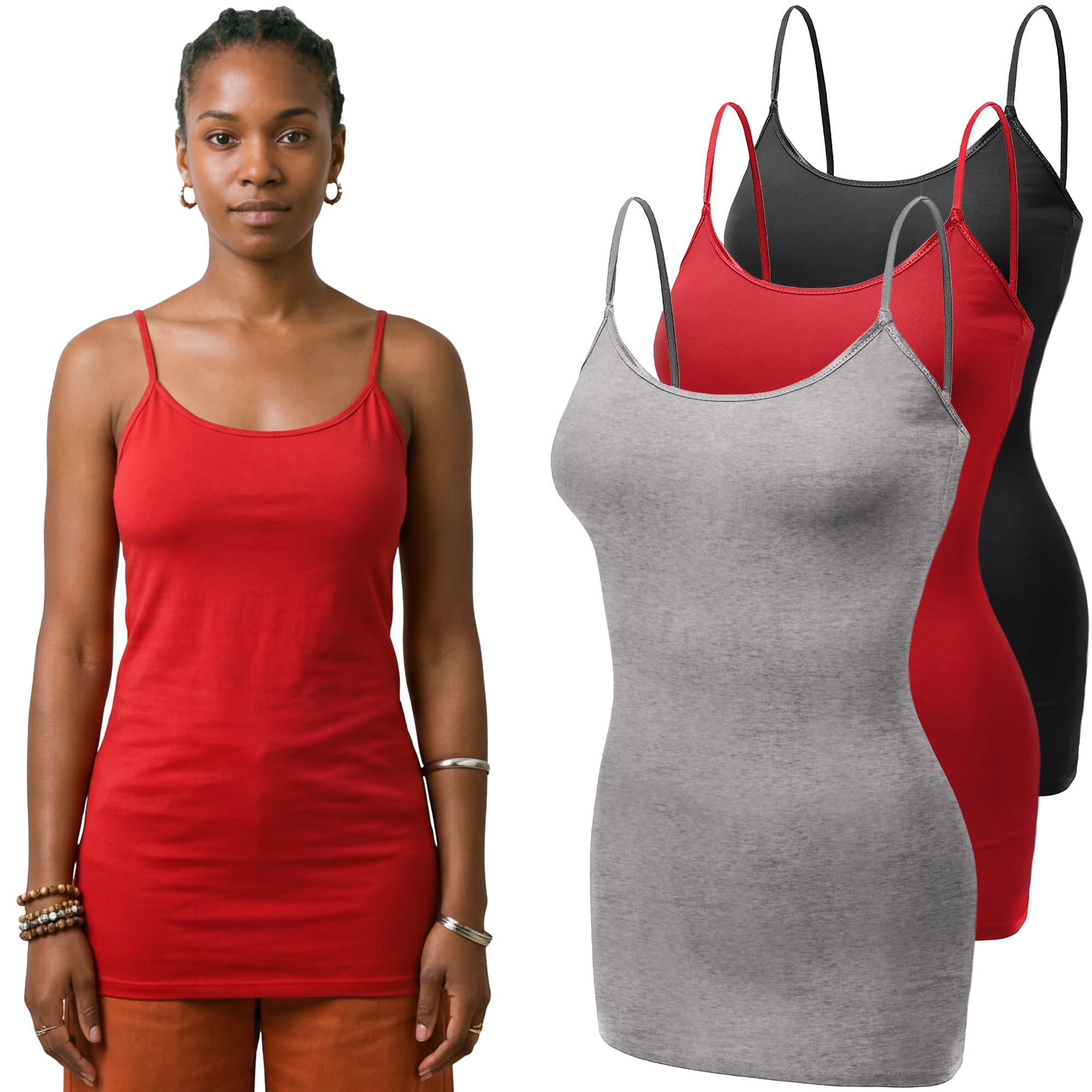 Emmalise Women's Basic Casual Long Camisole Adjustable Strap Cami Layering Top