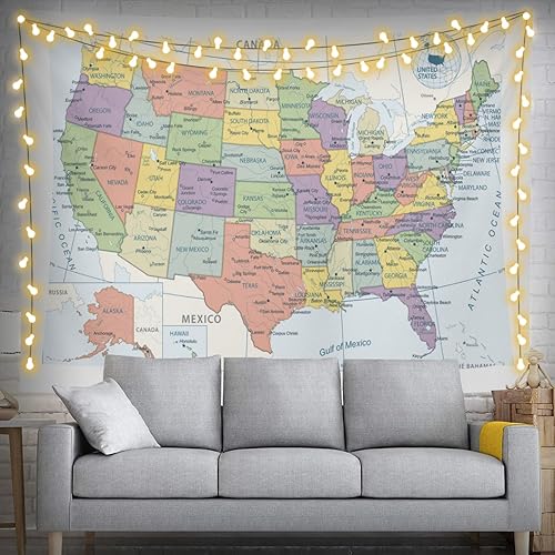 Miniatura 2 de MOUNDHONG Tapiz de mapa americano para colgar en la pared, tapiz de arte retro para pared, tapices de pared grandes para dormitorio, dormitorio