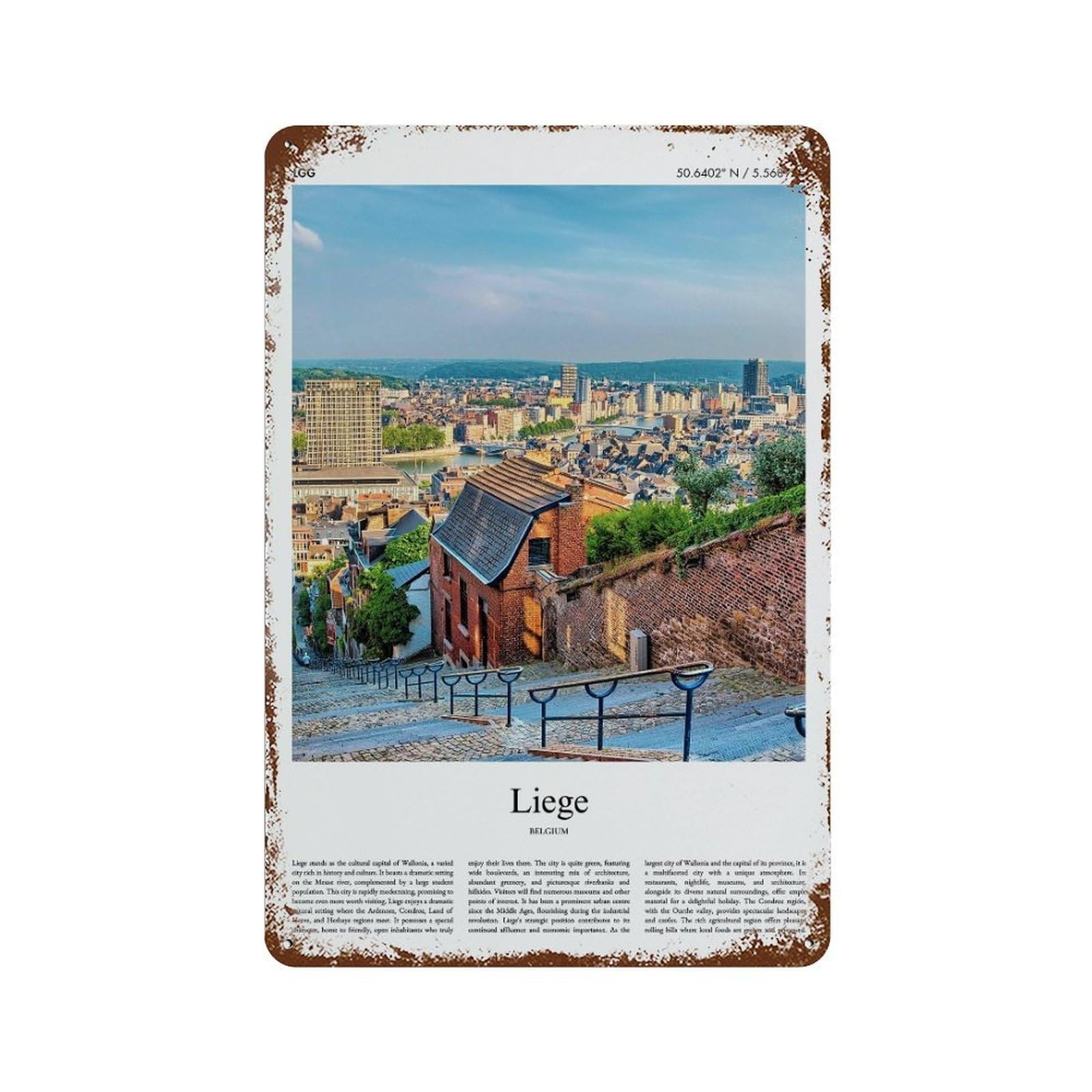 xiaoxiaoshen Liege Belgium City Scenery Wall Decor Art Metal Tin Poster Modern Home Decor Art Home Bar Shop Decorations Vintage Sign 30x20cm