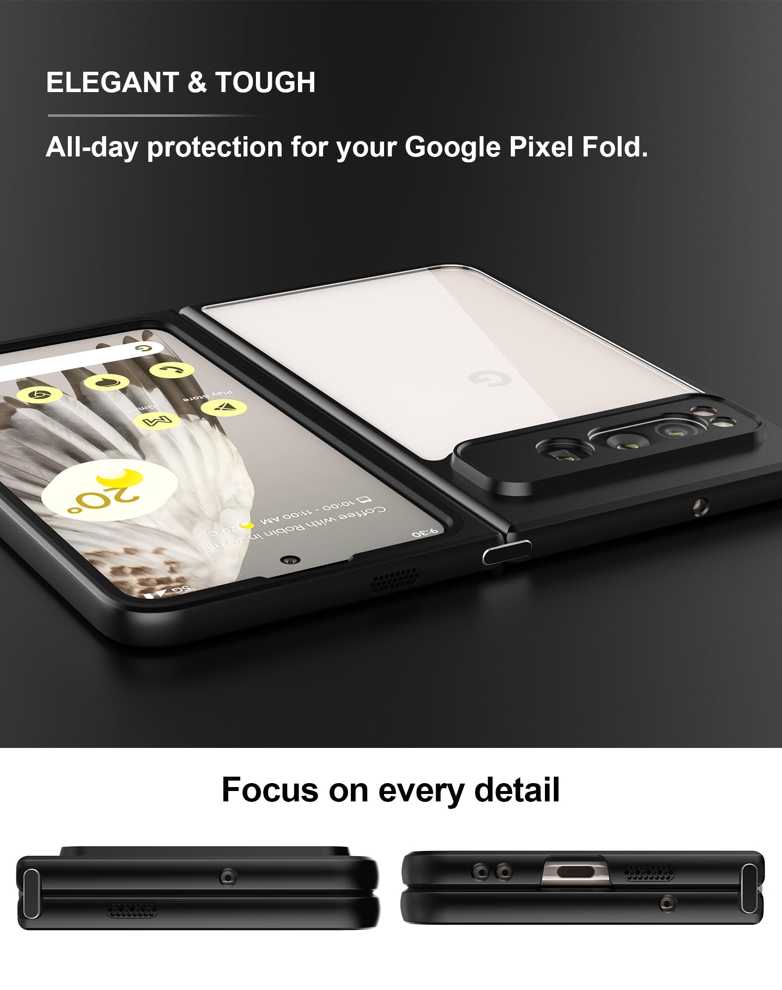 YKNIUFLY Custodia per Google Pixel Fold Cover, PC Rigido + Pelle, Resistente alle Cadute, Antiurto con Cavalletto Invisibile, Cover Protection per Google Pixel Fold.(Nero