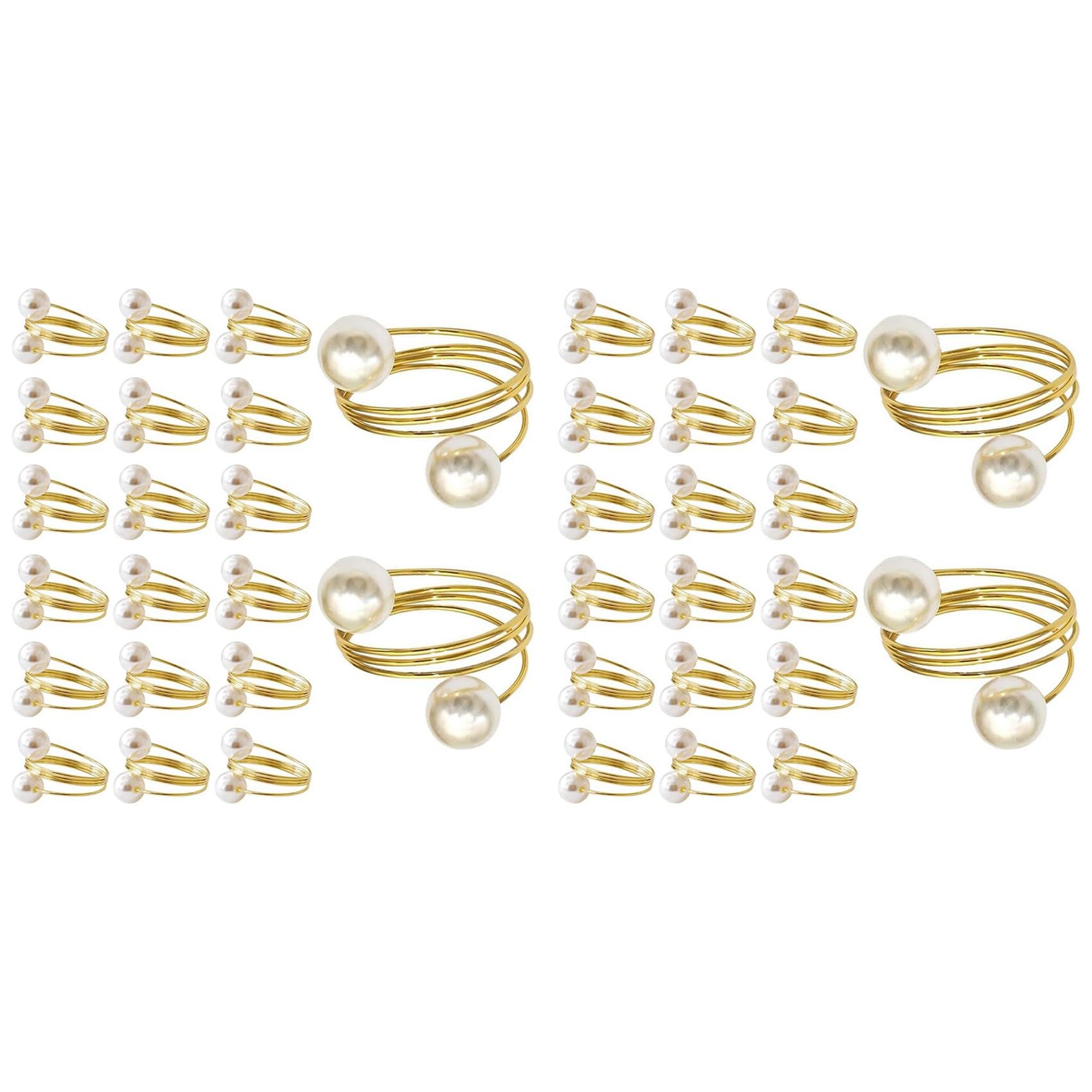 Vjsujehgy 40Pack Gold Napkin Rings, Pearl Napkin Ring Set, Metal Spring Napkin Holder Table Decorations, Napkin Ring Buckles