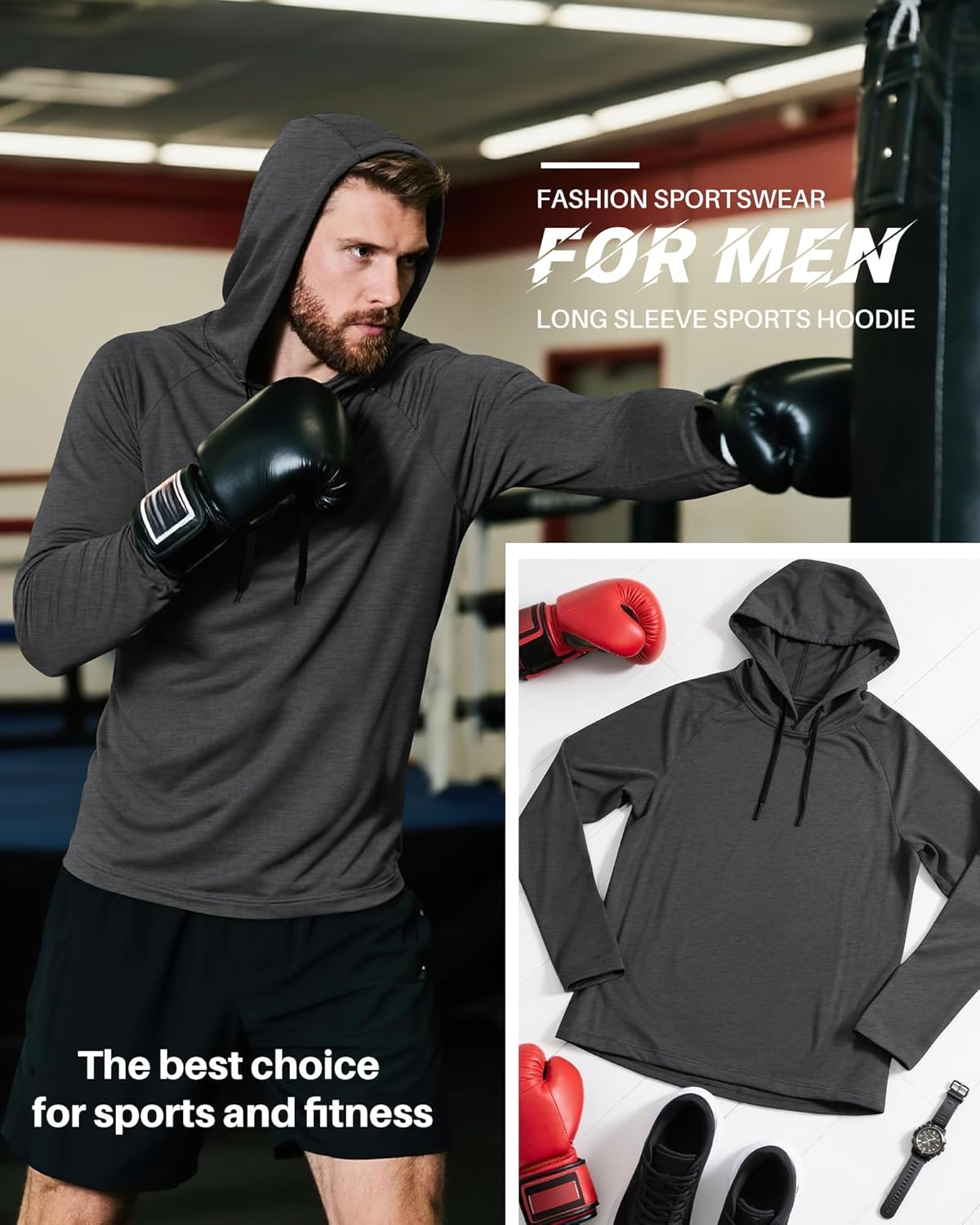 Ficerd 3 Pack Hoodies for Men Big and Tall, Lightweight Long Sleeve Workout Gym Running Fishing Pullover Hooded Sweatshirts - Image 4