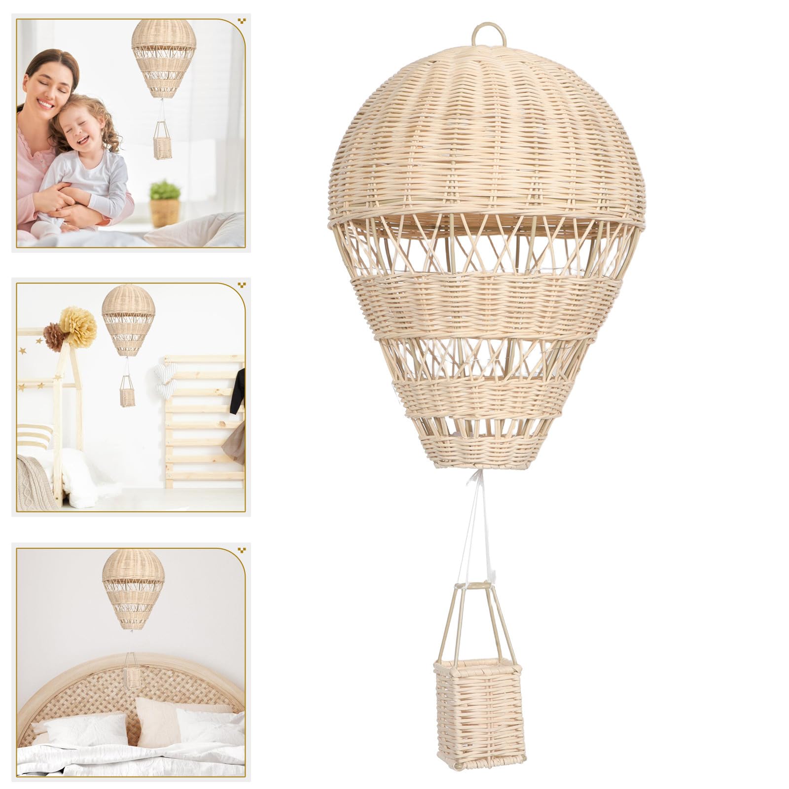 Handgewebter Rattan Heißluftballon Dekoration mit Lichterkette für Kinderzimmer Szenenlayout und Fotorequisite