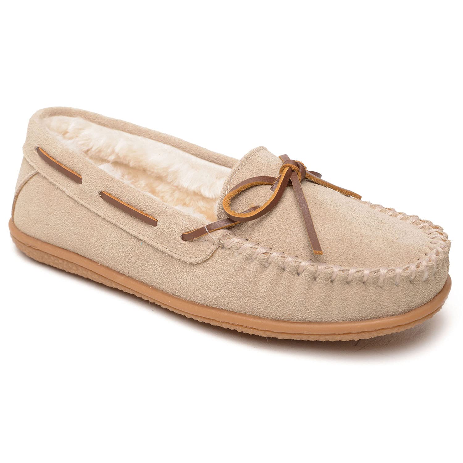 MinnetonkaWomen’s Camp Tie Moc — Cozy, Suede Moccasin Slippers for Women with Plush Pile Lining, Cushioned Footbed, and Durable Sole for Indoor & Outdoor Comfort