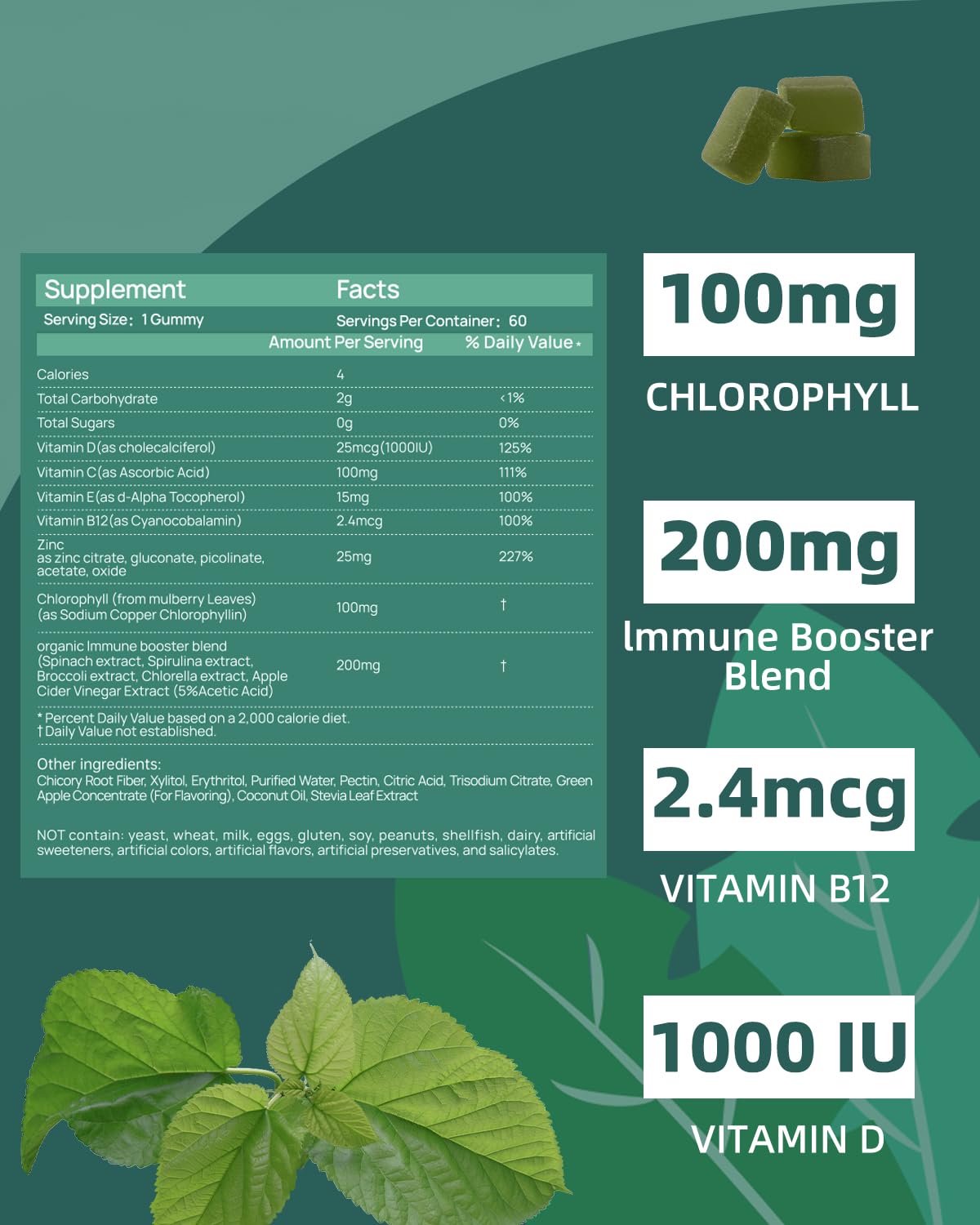 Chlorophyll Gummies for Body Odor w/Chlorella Spirulina ACV Vitamin D — Amazon image 3