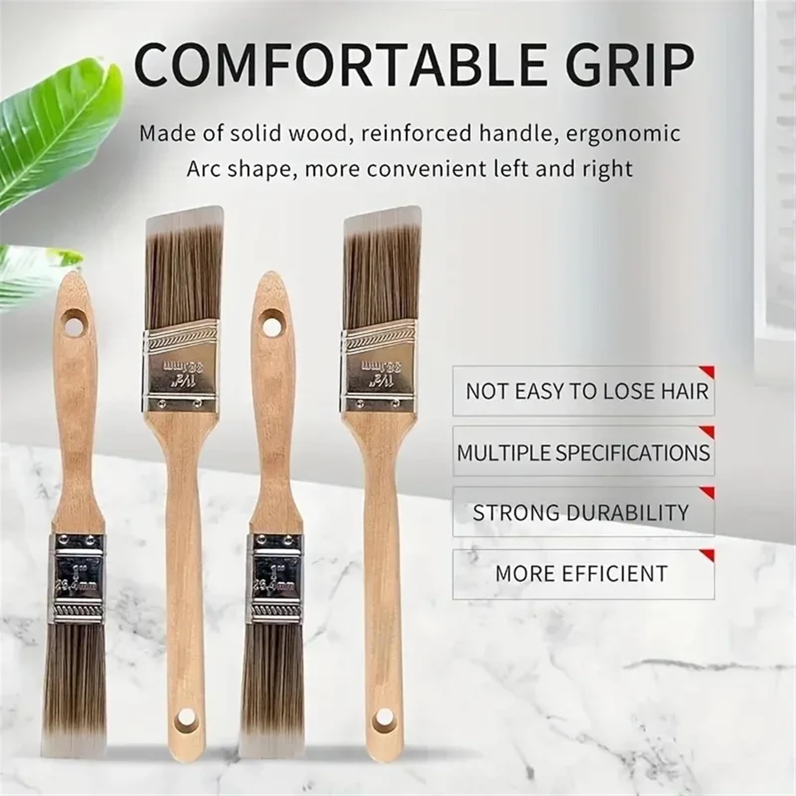 Pincel con mango de madera, Juego de 5 pinceles profesionales madera for pintar, planos y angulares, herramienta decorativa for bricolaje, for muebles paredes