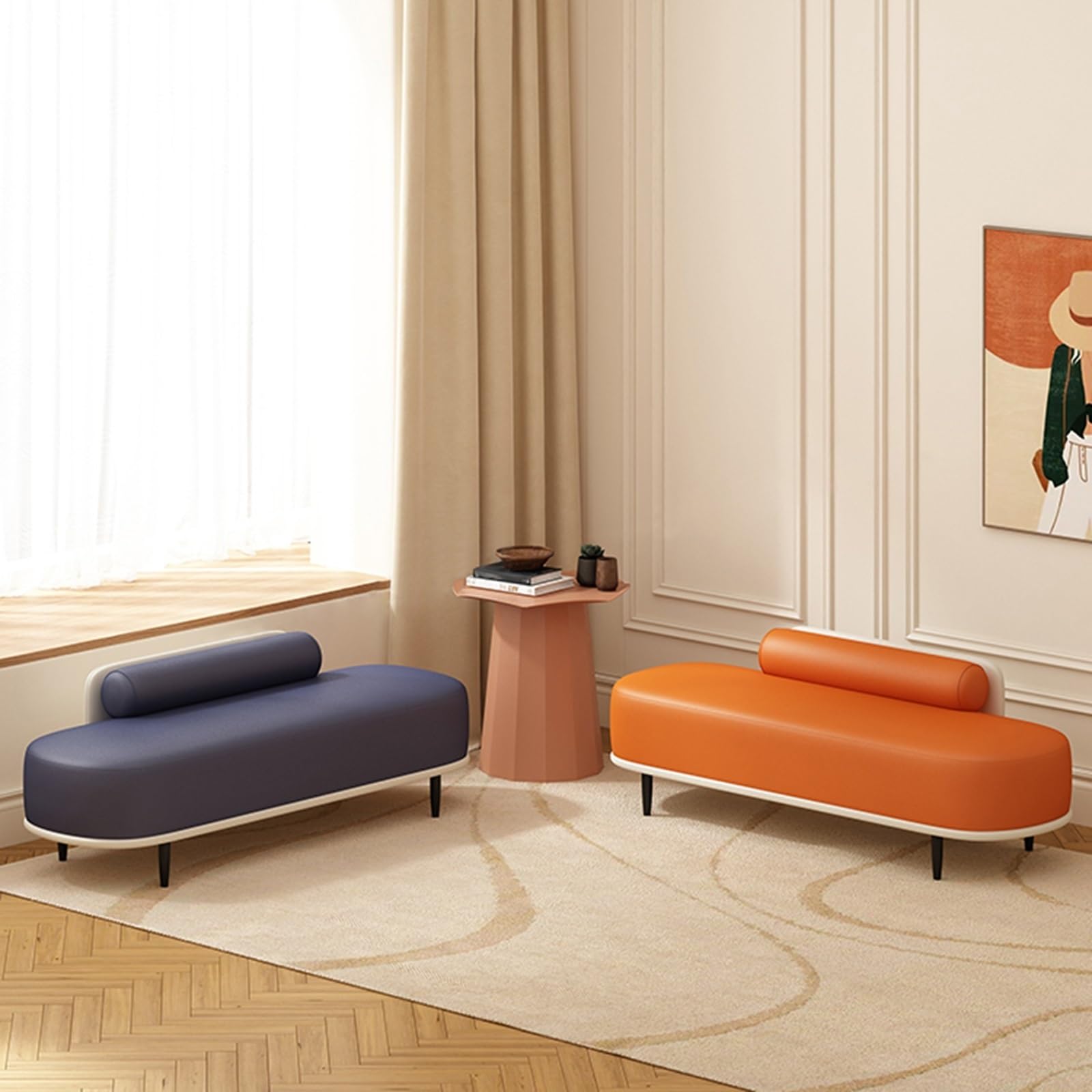 Stilvolle Ottomane aus Kunstleder für Schlaf- und Wohnzimmer – Schuhablage am Fußende des Bettes mit Metallbeinen, Tragkraft 150 kg, ideal für Eingangsbereich und Flur.