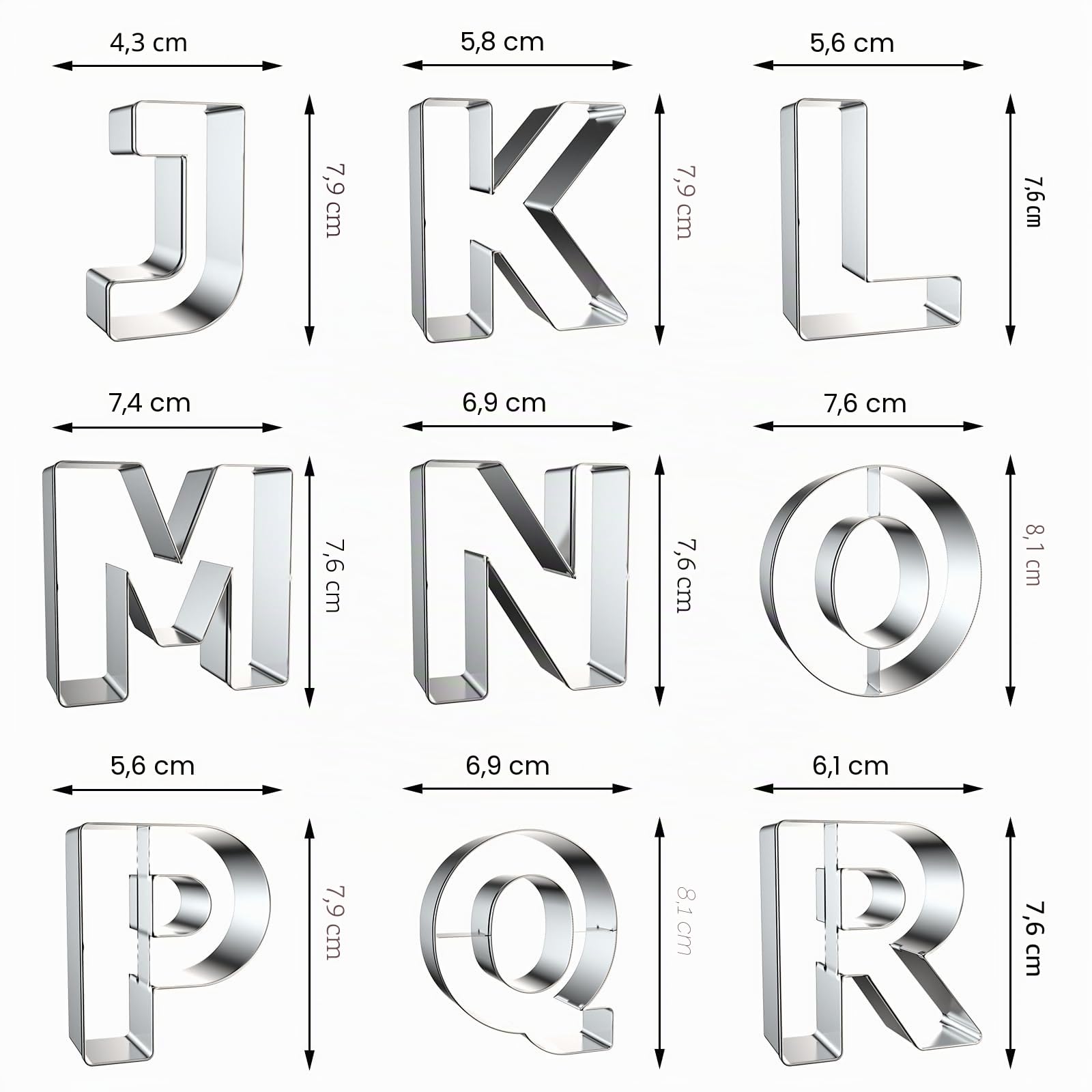 Formine per Biscotti a Forma di Lettera dell'Alfabeto, 7,6 cm, 26 Pezzi, in Acciaio Inox, Set di Formine per Biscotti, Pasta di Zucchero, Frutta, Strumenti per Compleanni, Natale, Capodanno