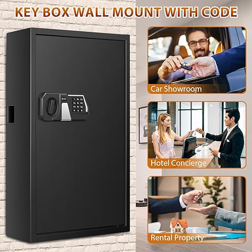 Miniatura 8 de Caja fuerte ignífuga para gabinete de 144 llaves con placas de gancho ajustables y etiquetas, caja de bloqueo antirrobo para montaje en pared con