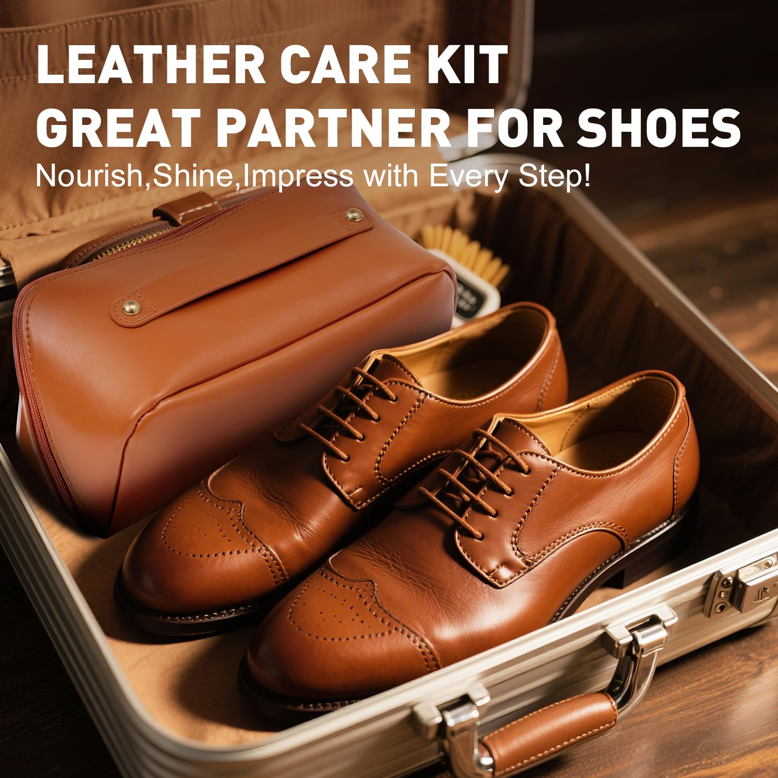 Kit de 16 piezas de brillo de zapatos de cuero para hombres, cepillos de zapatos de aceite de visón y más para kit de esmalte de zapatos, juego de cuidado de zapatos y kit de limpieza de zapatos para