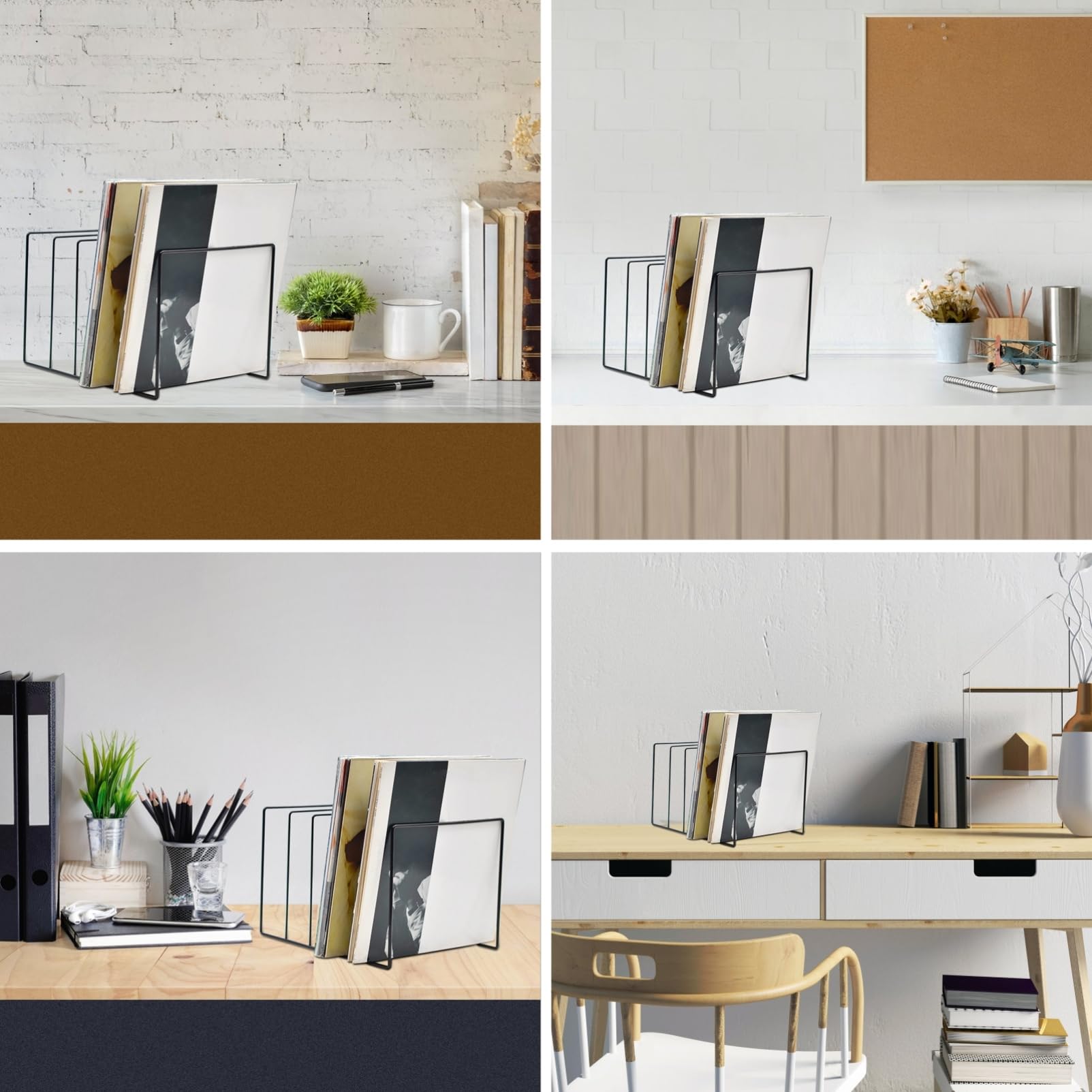 Organizzatore di Vinili e Libri in Ferro Nero Grande Capacità, Design Moderno e Classico, Resistente e Decorazione da Scrivania per Uffici e Dormitori