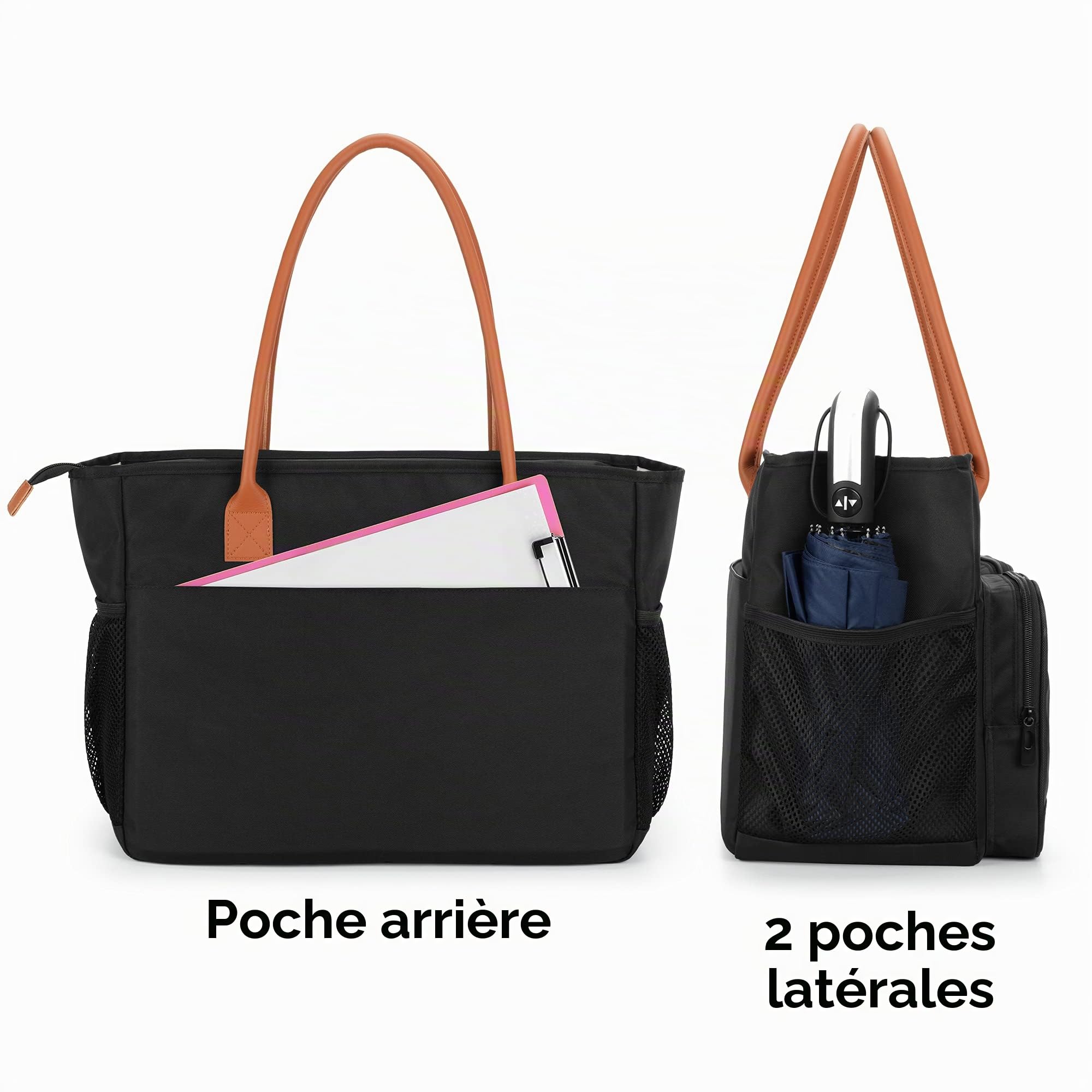 CURMIO Sac de Transport pour Femme, Sac de Travail pour Enseignant, Pochette Rembourrée pour Ordinateur Portable, Idéal pour Professeurs, Noir (Sac Vide)