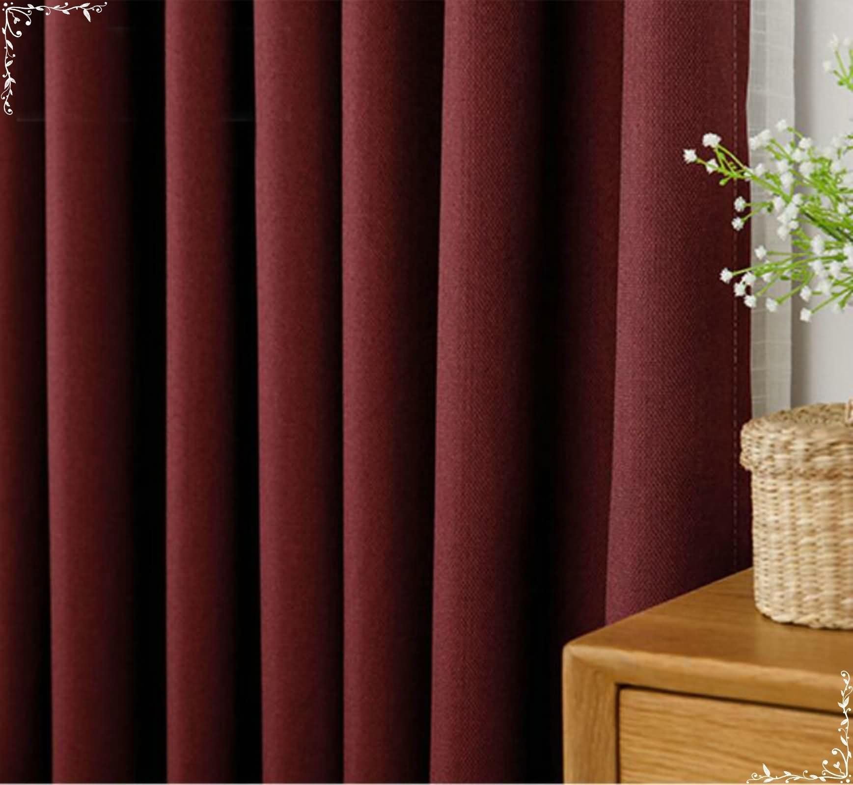 Rideau chambre occultant thermique à oeillets en coton lin rouge vin 137x183cm