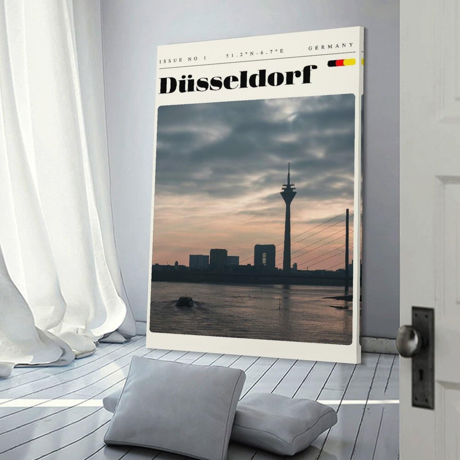 Junmoney Wall Art Print Dusseldorf Germany Travel Art, 24x36inch(60x90cm), for Bedroom Decor, Cosy Corners Or Studios, Decorative Wall Art for Cosy Rooms