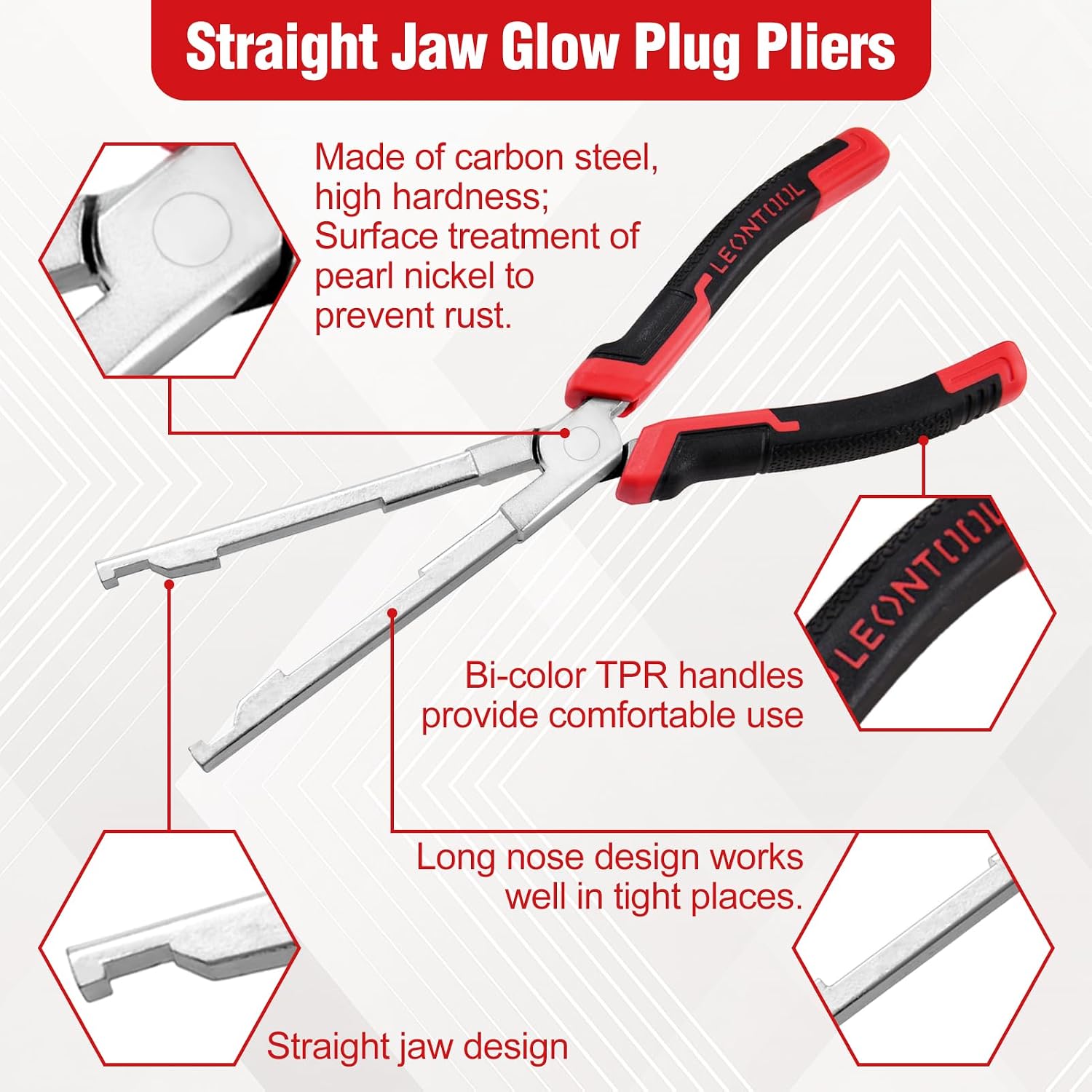 Straight Jaw Glow Plug Pliers Glow Plug Removal Tool Clamp Connectors Puller Plier Automotive Connector Remover Pliers for Diesel Engines Repair, Auto Repair Tools with TPR Handle