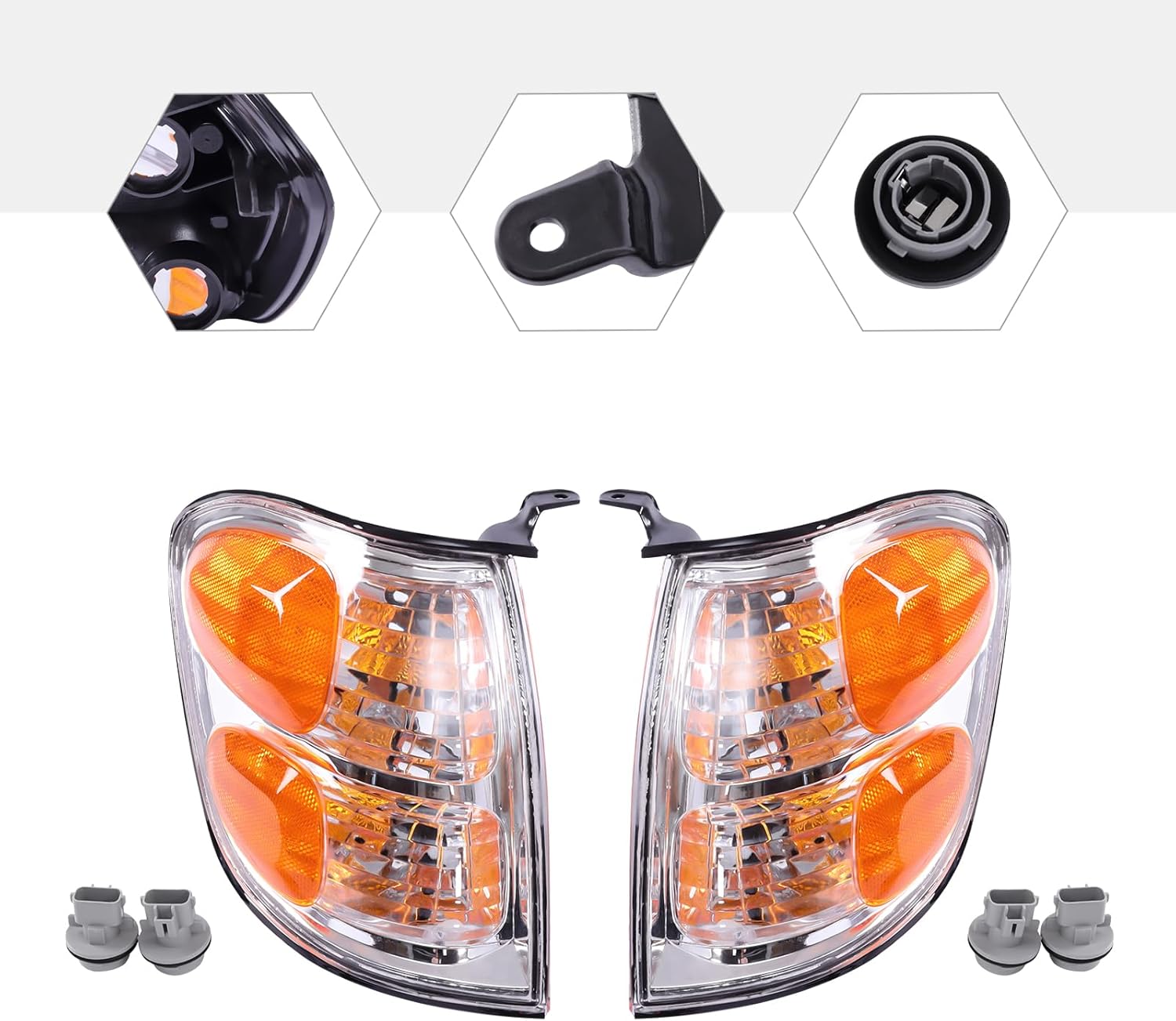 2PCS Halogen Turn Signal Lights for Toyota Sequoia 2001-2004 & 2004 Tundra, Front Left Right Black Housing Yellow/Clear Lens, Replacement 81520-0C020 81510-0C020