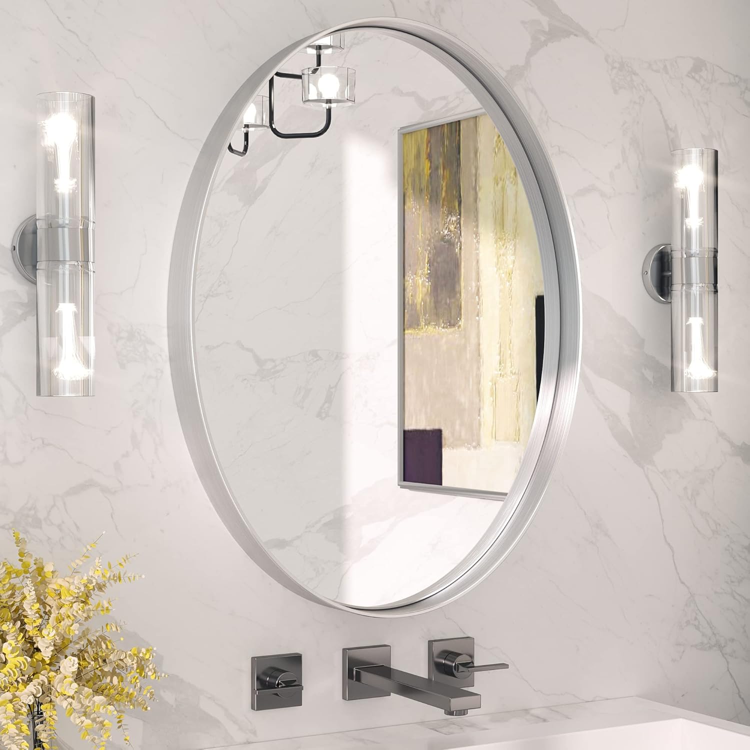 TETOTE Silver Oval Mirror for Bathroom, 22x30 Brushed