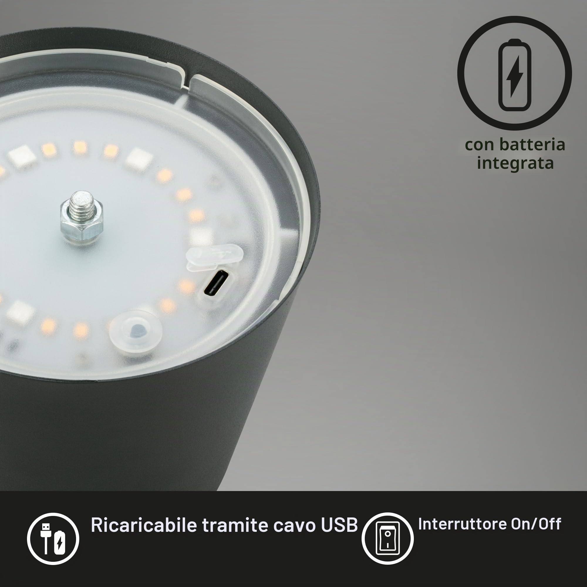 Briloner - Lampada da tavolo LED senza fili con touch, luce RGB+W colorata, regolabile in altezza, lampada da comodino, lampada da lettura, lampada da tavolo, da esterno, 36x10,5 cm, colore antracite