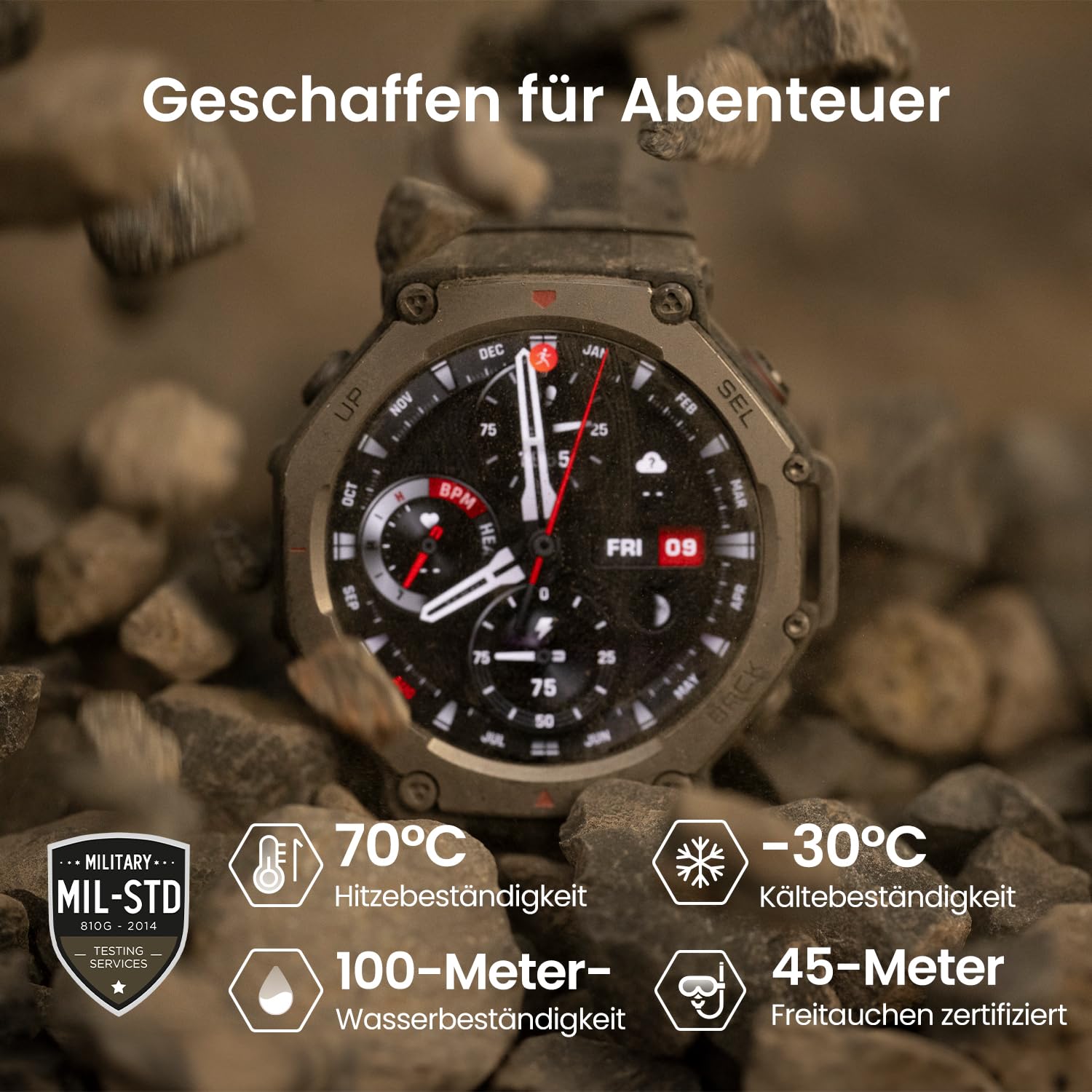 Amazfit T-Rex 3 Outdoor Smartwatch 48mm AMOLED Display, Offline Karten & Navigation, Dual Band GPS, 27 Tage Akkulaufzeit, NFC Zahlung, 170+ Sportmodus, 45m Freitauchen