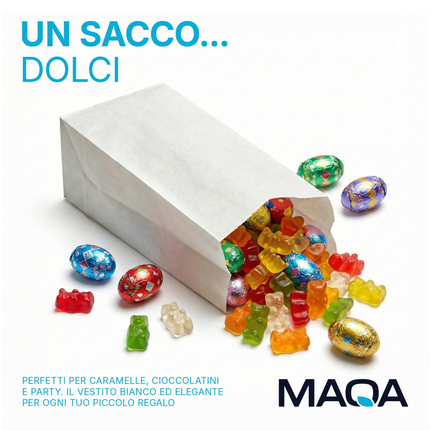 MAQA Bolsas de papel kraft blanco para alimentos Bolsa de papel kraft blanco para croissants, pizzas, dulces, almendras garrapiñadas, caramelos 19+15x38 cm/1000