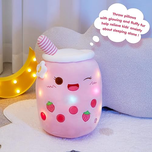 Miniatura 6 de Athoinsu Almohada de taza de té de burbujas iluminada, peluche Kawaii grande de 15 pulgadas con luces LED, almohadas brillantes lindas y esponjosas