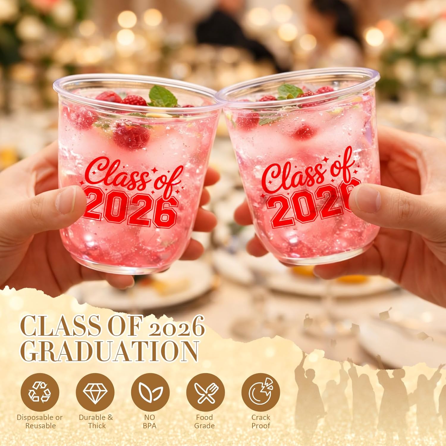 Potchen 50pcs Graduation Cups Class of 2026 12oz Clear Plastic Graduation Party Cups for 2026 Celebration Party Supplies Congrats Grad Tableware Decoration(Red)