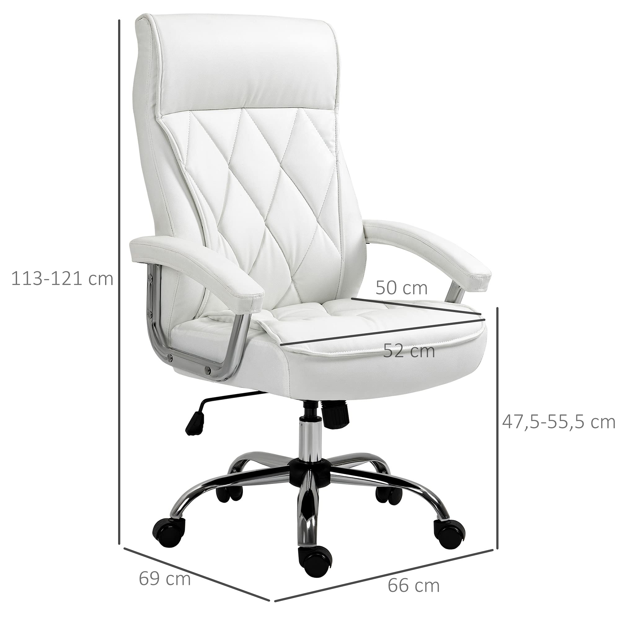 biurowe Vinsetto fotel biurowy krzesło do gier fotel obrotowy ergonomiczne z funkcją kołysania regulacja wysokości wzór w romby nowoczesne eleganckie luksusowe skóra PU metal pianka kolor biały